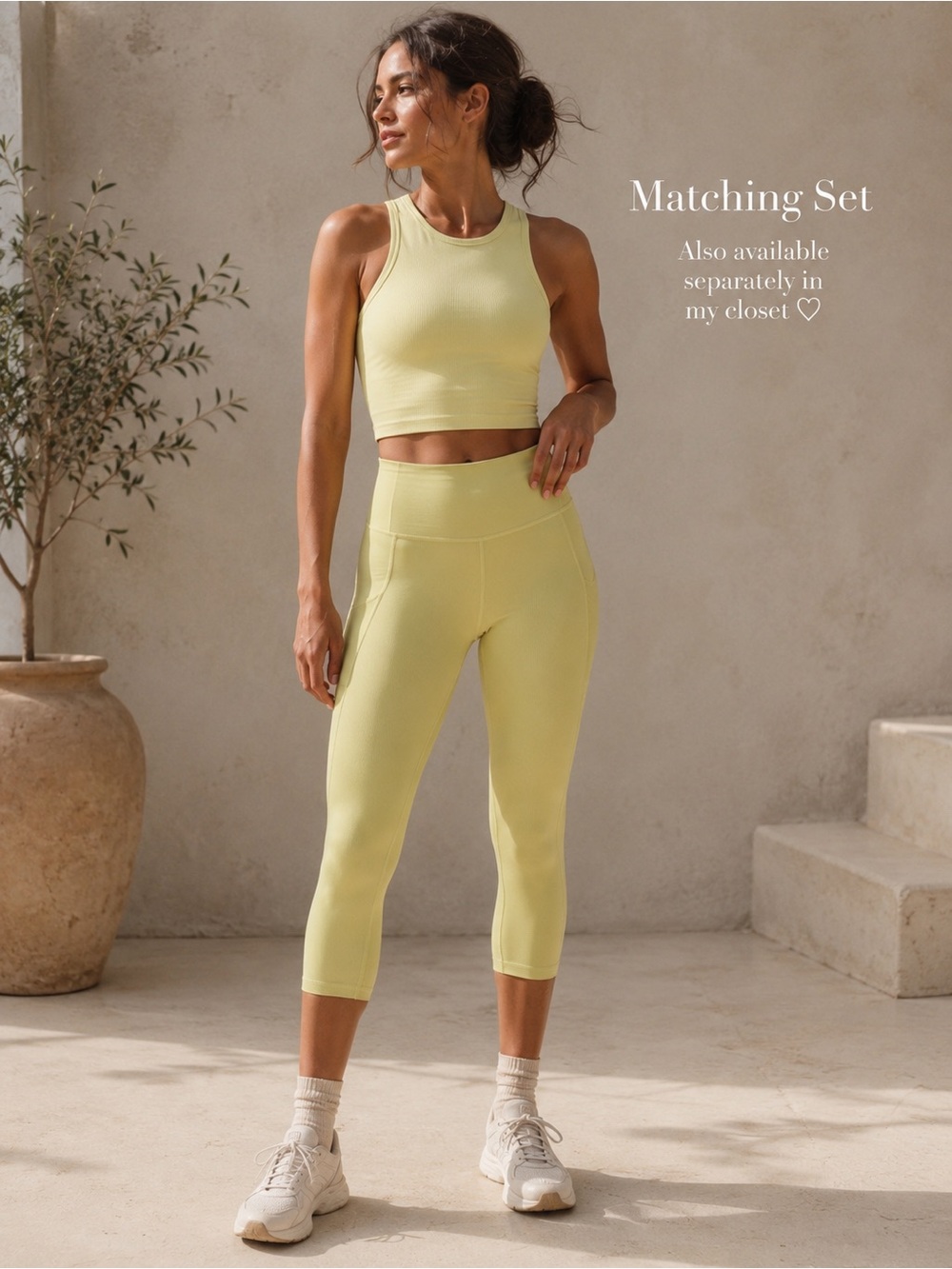 Outdoor Voices 7/8 Leggings Lemon Yellow High Rise Small Pockets